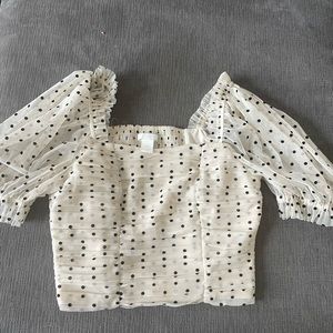 H&M ruched polka dotted blouse sheer